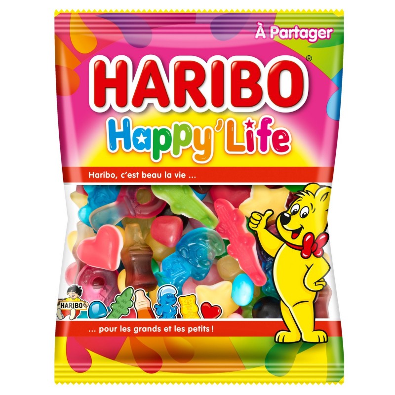 Sachet de bonbons Haribo happy’life livraison apero a domicile, sos apero livraison alcool en 30 min 24h24 et 7j/7
